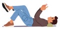 Optimal Reading Posture, Male Character Lying On Back With A Supportive Pillow, Maintaining A Straight Spine Royalty Free Stock Photo