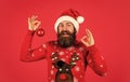 Optimism concept. Better days coming. Winter inspiration. New year party decor. Prepare for holiday. Bearded hipster man Royalty Free Stock Photo