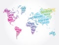 Optimism word cloud in shape of world map, concept background