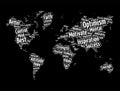 Optimism word cloud in shape of world map, concept background