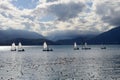 Optimist os sailing dinghy on Annecy lake