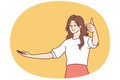 Optimistic woman showing thumbs up approving good choice or recommending something. Vector image