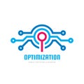 Optimization - concept business logo template vector illustration. Electronic network and magnifier lens sign. Technology symbol.