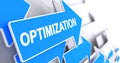 Optimization - Text on Blue Arrow. 3D. Royalty Free Stock Photo