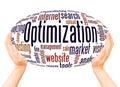 Optimization word cloud hand sphere concept Royalty Free Stock Photo