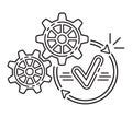 Optimize operation process, data update. Rotate gear with checkmark line icon. Repair service, upload file. Finish work. Vector Royalty Free Stock Photo