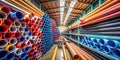 Optimized Industrial Polypropylene Pipe Storage Facility A HighQuality Warehouse Interior Capturing Efficient Supply Royalty Free Stock Photo