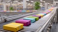 Optimizing Supply Chain Logistics Management with Efficient Conveyor Systems for Colorful Package Delivery Royalty Free Stock Photo