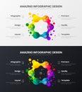 6 option analytics vector illustration template set. Business data design layout. Organic statistics infographic bundle. Royalty Free Stock Photo