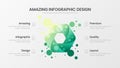 6 option hexahedron analytics vector illustration template. Business data design layout.Organic statistics infographic.