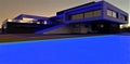 Option to illuminate the contemporary country building with blue color LED stripe. The pool looks amazing under the evening stars