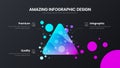 3 option triangle analytics vector illustration template. Colorful delta organic statistics infographic report.