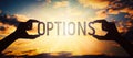 Options - human hands holding black silhouette word Royalty Free Stock Photo