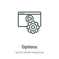 Options outline vector icon. Thin line black options icon, flat vector simple element illustration from editable social media Royalty Free Stock Photo