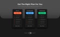3 options pricing chart table dark template for business presentation Royalty Free Stock Photo