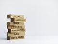 7 options or steps infographic for business concept. Stack of wooden blocks with words of the key to success. Royalty Free Stock Photo