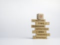 6 options or steps infographic for business concept. Target symbol on wood cube on the top of a stack of wooden blocks. Royalty Free Stock Photo