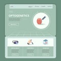 Optogenetics flat landing page website template. Virtual reality, prosthetics, 3d printing. Web banner with header