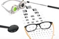 Optometrist chart and glasses