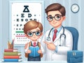 Optometrist with child by eye chart