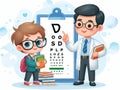 Optometrist with child by eye chart