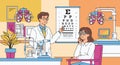 Optometrist examines patient using eye chart and equipment Royalty Free Stock Photo