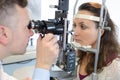 Optometrist examining female patient in ophthalmology clinic Royalty Free Stock Photo