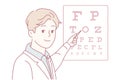 Optometrist guides vision assessment, Visual health professional instructs patient using eye testing chart Royalty Free Stock Photo