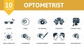 Optometrist icon set. Contains editable icons ophthalmology theme such as glasses, eye diseases, eyesight check and more