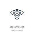 Optometrist icon. Thin linear optometrist outline icon isolated on white background from health and medical collection. Line
