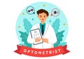 Optometrist Vector Illustration with Ophthalmologist Checks Patient Sight, Optical Eye Test and Spectacles Technology