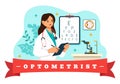 Optometrist Vector Illustration with Ophthalmologist Checks Patient Sight, Optical Eye Test and Spectacles Technology