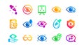 Optometry, Eye doctor icons. Medical laser eye surgery, glasses and eyedropper. Classic set. Vector