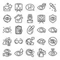 Optometry, Eye doctor line icons. Medical laser eye surgery, glasses and eyedropper. Vector