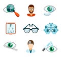 Optometry and optical icons flat set