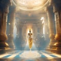 Opulent ancient Temple of lost Lemuria civilization bathed in golden light. culture concept. Ai generated