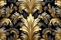 Opulent Baroque Seamless Pattern in Luxurious Gold: Exquisite 3D Rendering of Ornate Elegance and Timeless Glamour