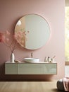 Opulent Bathroom Oasis with a Gilded Mirror and Floral Accents Royalty Free Stock Photo