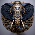 Opulent Blue Elephant Head: Intricately Carved Wall Sculpture By Koen Heidecker