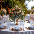 Opulent celebration luxury wedding reception table with flowers and decor Royalty Free Stock Photo