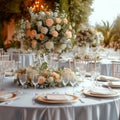 Opulent celebration luxury wedding reception table with flowers and decor Royalty Free Stock Photo