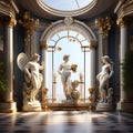 Opulent 3D Interior Illustration adorned with Antique Statues Ã¢â¬â Discobolus, Venus, Mercury