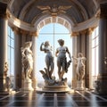 Opulent 3D Interior Illustration adorned with Antique Statues Ã¢â¬â Discobolus, Venus, Mercury
