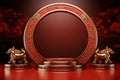 Opulent 3D rendering Round stage podium, Chinese New Year celebration