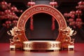 Opulent 3D rendering Round stage podium, Chinese New Year celebration