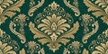 Opulent Damask Pattern Design Showcasing Gilded Floral Accents and Elaborate Scrollwork on Deep Backdrop Ideal for High End Royalty Free Stock Photo
