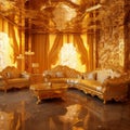 Opulent Elegance: Radiant Golden Glow in Lavish Living Space