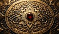Opulent Golden Ornate Pattern with Ruby Gemstone Royalty Free Stock Photo