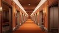 Opulent hotel hallway with multiple doors and polished floor in orange color. Ideal for hotel design, luxury apartment Royalty Free Stock Photo