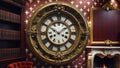 Luxurious Vintage Clock in an Elegant Library with Fireplace Royalty Free Stock Photo